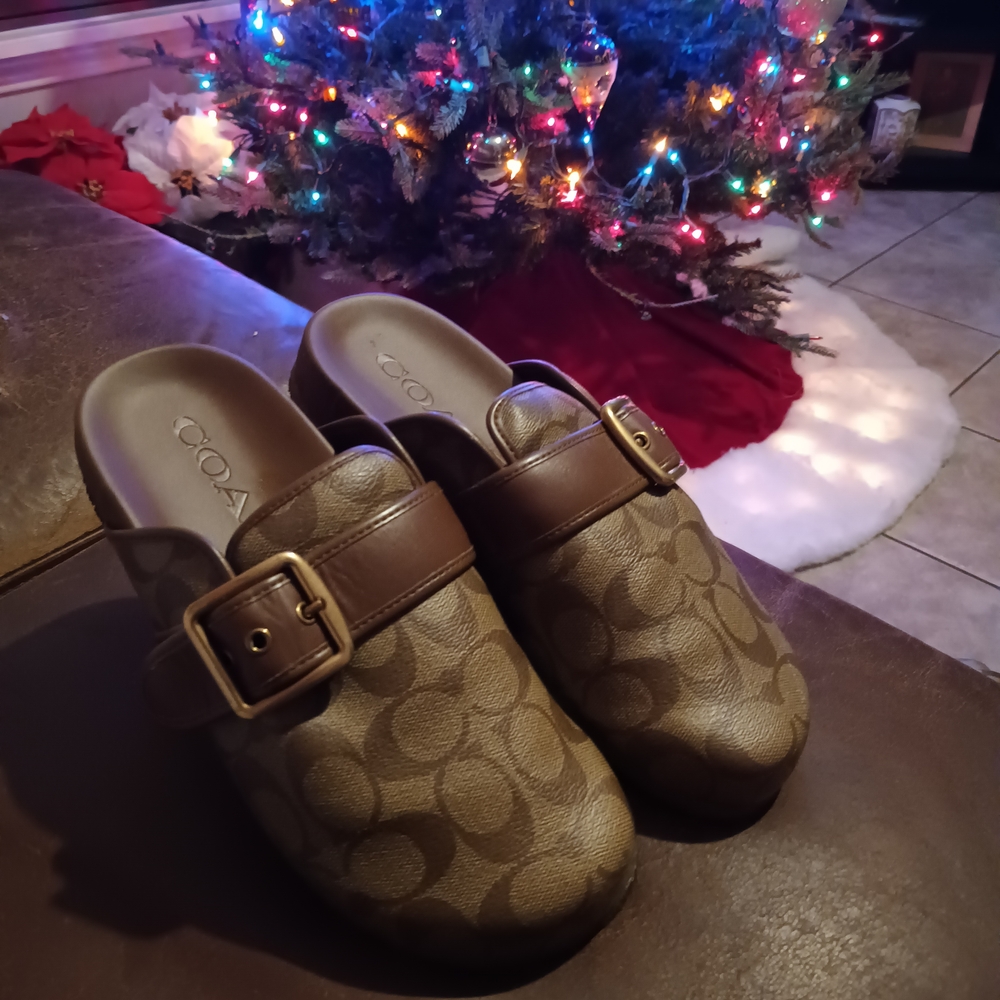 Coach Tan Signature Buckle Mules
